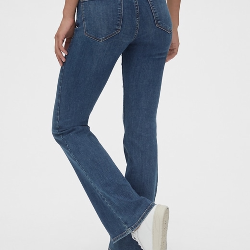 GAP Mid Rise Perfect Boot Jeans, 32P, Dark Indigo